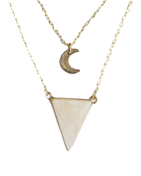 Collier Quartz Rose Triangle et Lune Chaîne dorée