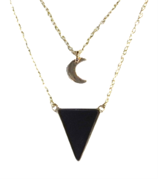 [3660341680278] Collier Onyx Noir Triangle et Lune Chaîne dorée