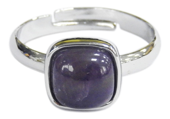Bague Améthyste Carrée Bombée Métal argenté Ajustable