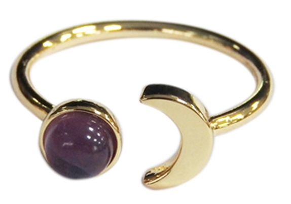 [3660341680346] Bague Améthyste Perle 6 mm et Lune Métal doré Ajustable