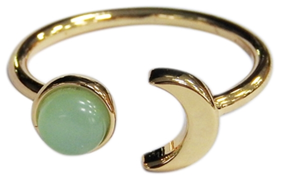 Bague Aigue Marine Perle 6 mm et Lune Métal doré Ajustable