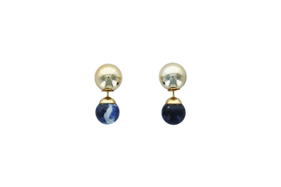 Boucles d'oreilles Sodalite Boules Réversibles Métal Doré