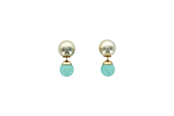 Boucles d'oreilles Amazonite Boules Réversibles Métal Doré