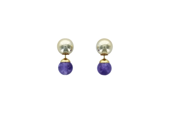 Boucles d'oreilles Améthyste Boules Réversibles Métal Doré