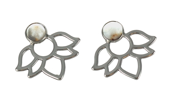 Boucles d'oreilles Agate Crazy Lace Perle et Lotus Métal argenté