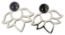 Boucles d'oreilles Onyx Noir Perle et Lotus Métal argenté