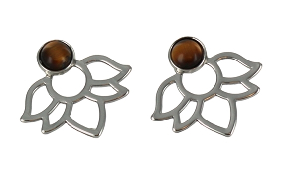 [3660341680506] Boucles d'oreilles Oeil de Tigre Perle et Lotus Métal argenté