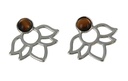Boucles d'oreilles Oeil de Tigre Perle et Lotus Métal argenté