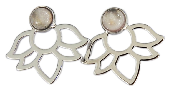 Boucles d'oreilles Quartz Rose Perle et Lotus Métal argenté