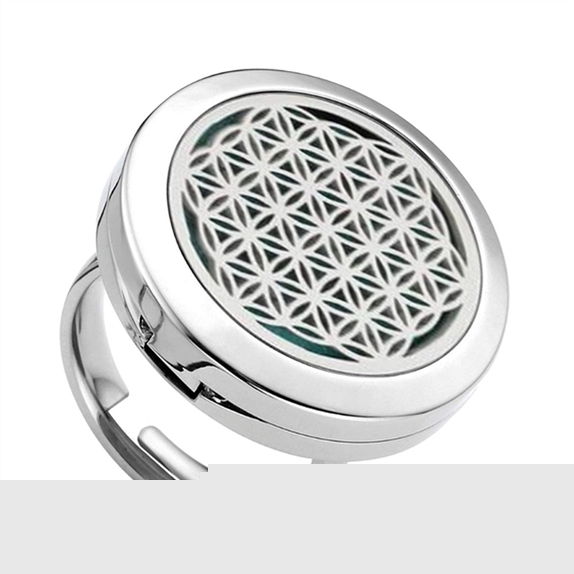 Diffuseur Bague Fleur de vie Argenté Ajustable T55/56/57