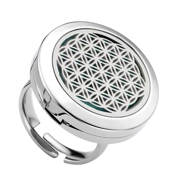 Diffuseur Bague Fleur de vie Argenté Ajustable T58/59/60
