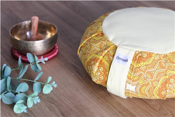 Zafu en Sarrasin Imprimé Mandala Jaune