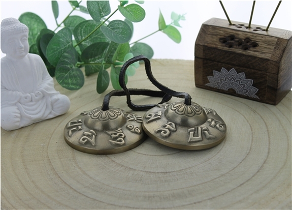 Cymbale Tibétaine en Bronze Gravure Mantra Grand Modèle