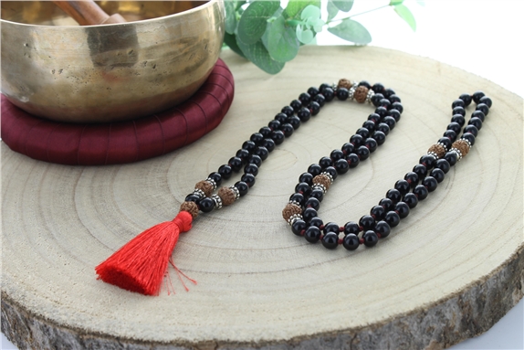 Mala en Obsidienne Noire et Rudraksha 108 perles