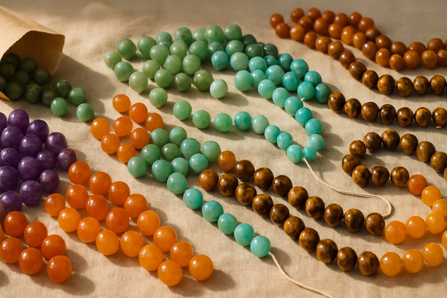 Perles en pierres naturelles polies pour création de bijoux et lithothérapie