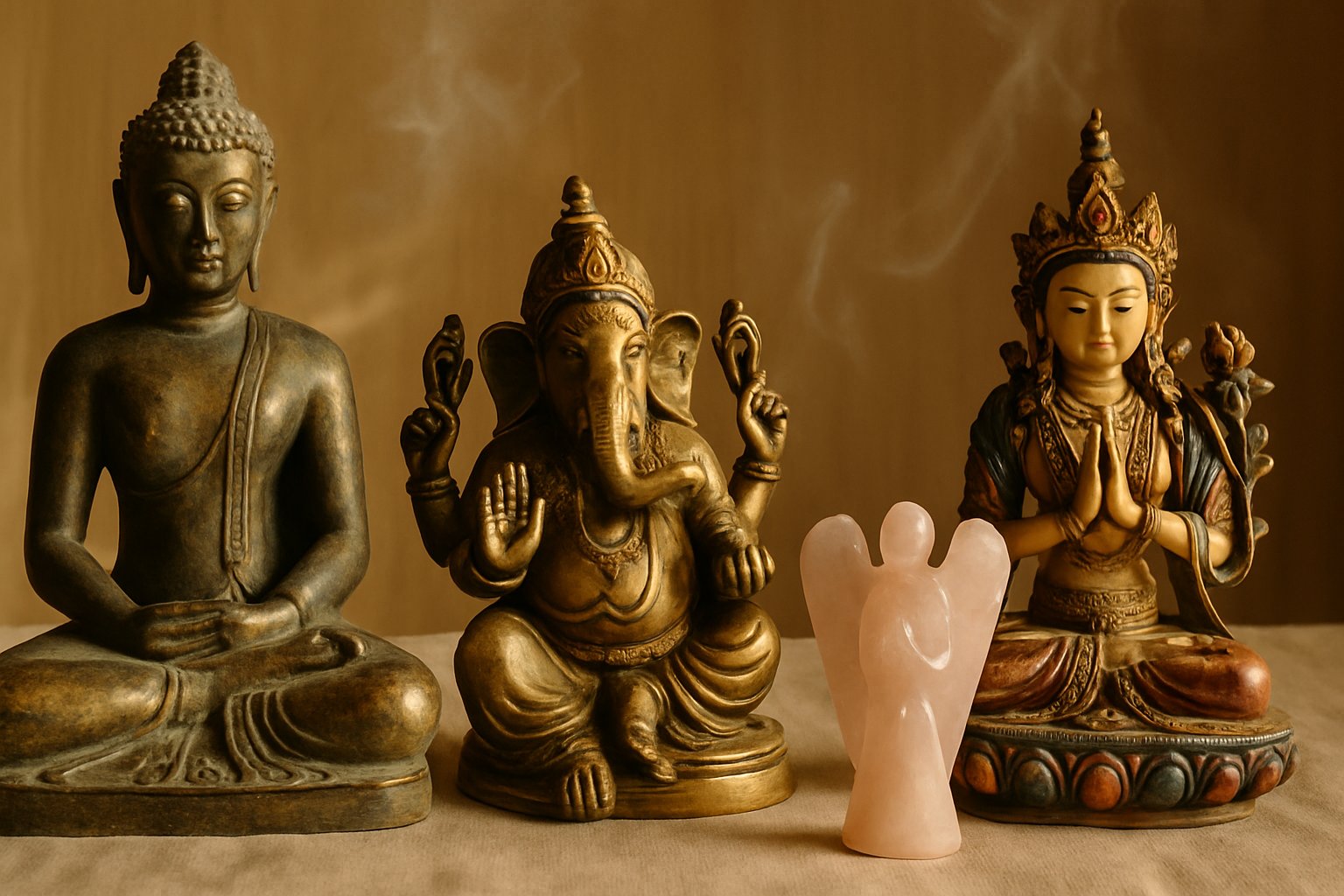 Statues Bouddha et Ganesh en bronze patiné et laiton pour méditation