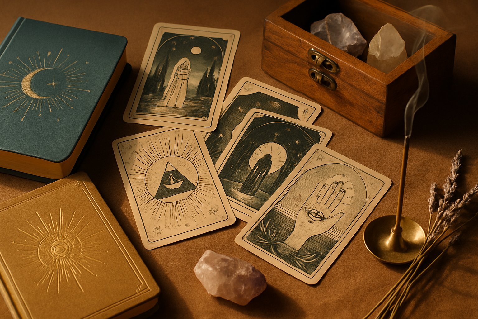 Carnets reliés, cartes oracle et boîtes décoratives pour une déco zen et spirituelle