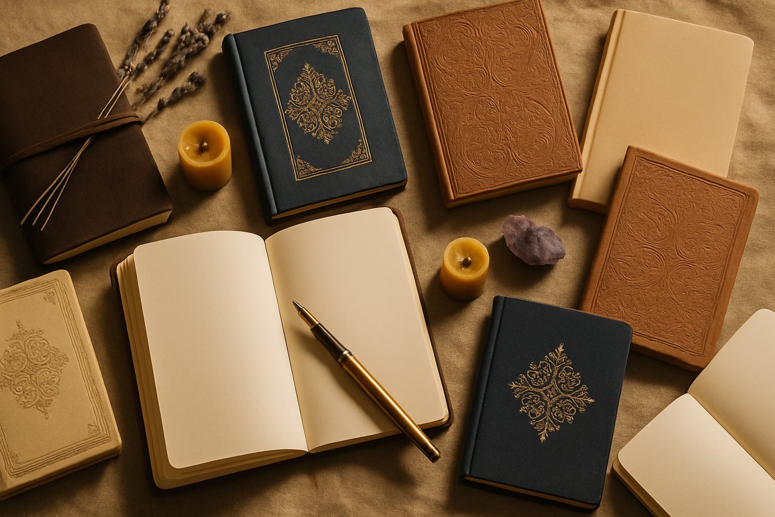 Carnets spirituels et journaux reliés à couverture illustrée pour écriture intime