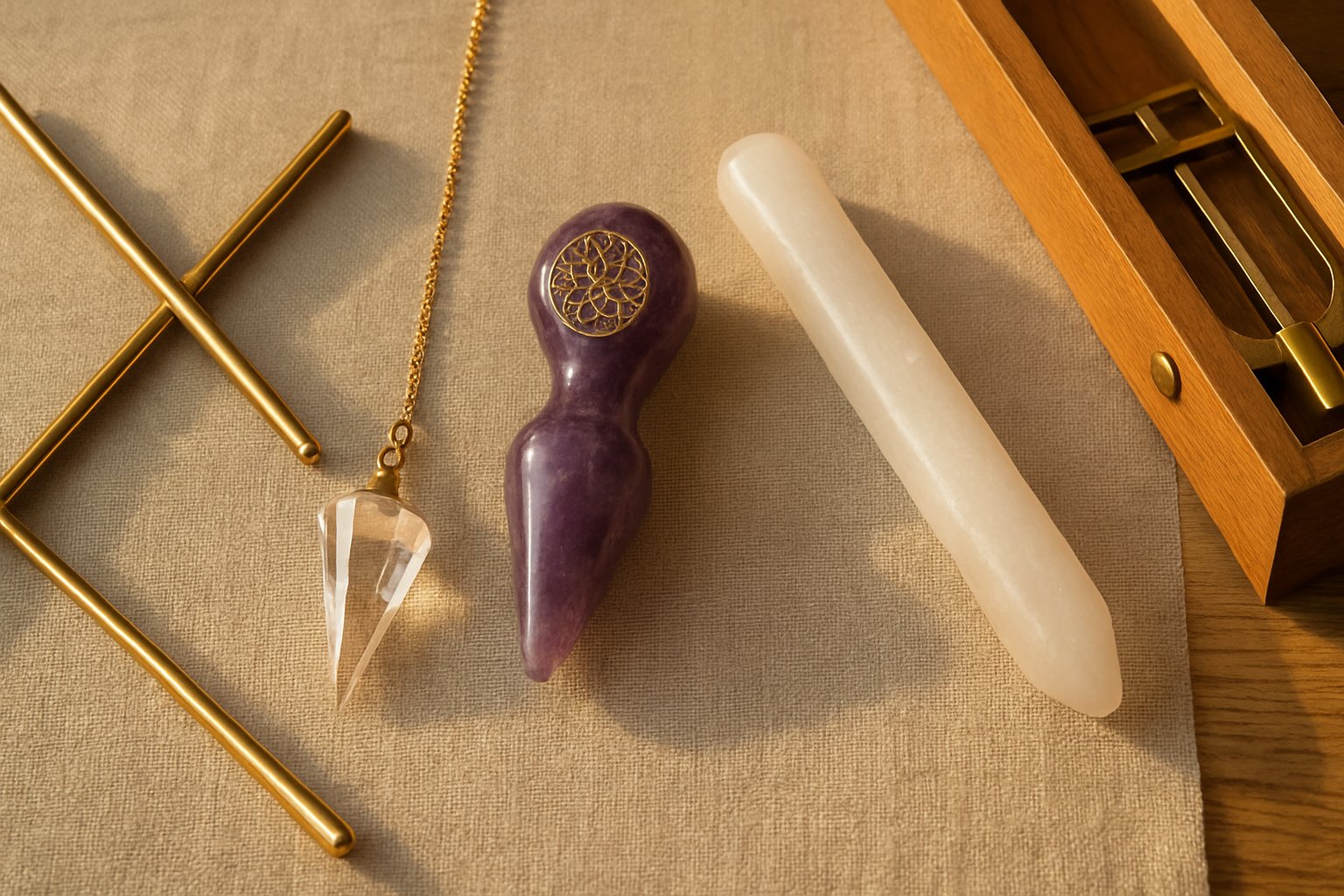 Pendules de radiesthésie, baguettes de sourcier en laiton et bio-tensors
