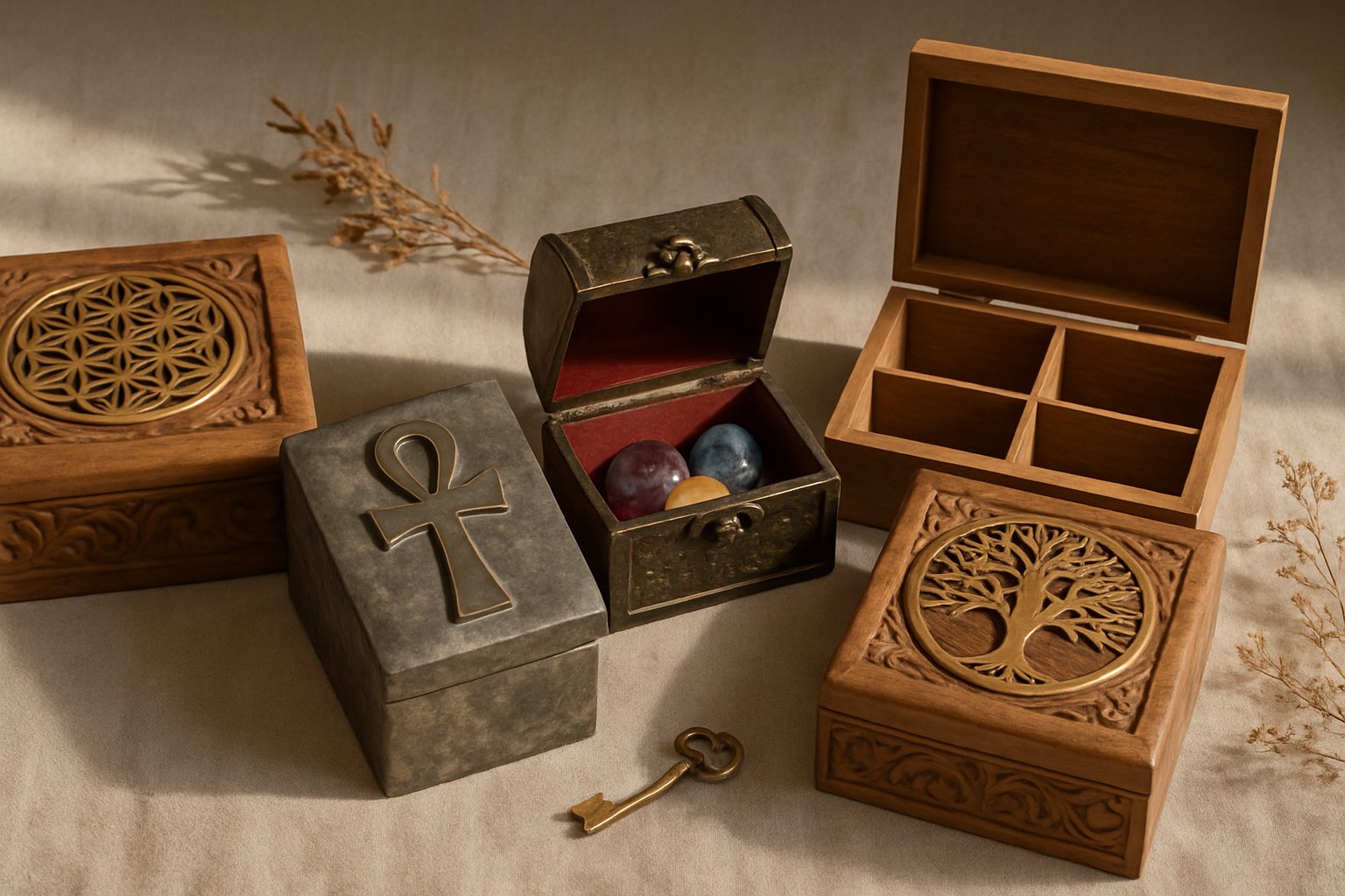 Boîtes à bijoux en bois sculpté Fleur de Vie et coffrets à trésors décoratifs
