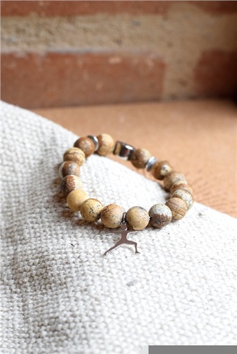 [3660341692271] Bracelet Jaspe Paysage Perles rondes 10 mm Breloque Yoga Guerrier