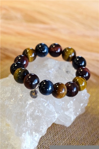 [3660341693179] Bracelet Oeil de Tigre de Taureau et de Faucon Perles rondes 14 mm