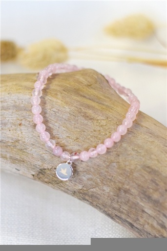 [3660341693421] Bracelet Quartz Rose Perles rondes 4 mm