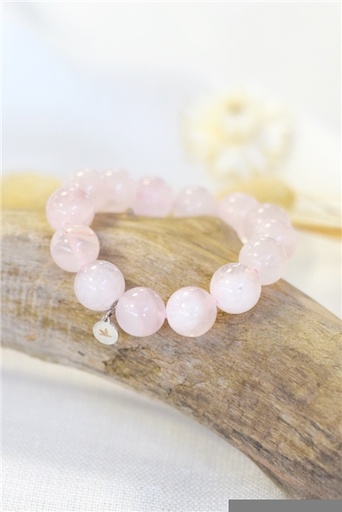 [3660341693476] Bracelet Quartz Rose Perles rondes 14 mm