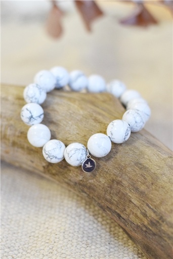 [3660341693827] Bracelet Howlite Blanche Perles rondes 12 mm