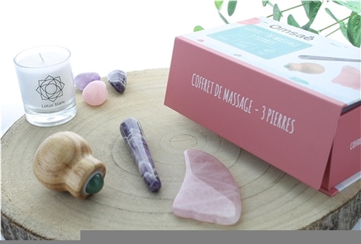 [3660341694701] Coffret massage corps en Quartz rose, Améthyste et Jade vert