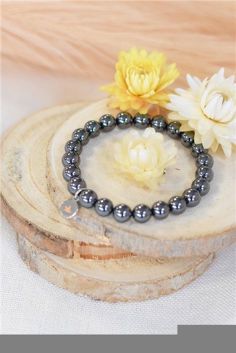[3660341698037] Bracelet Hématite Reconstituée Perles Rondes 8 mm