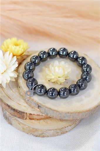 [3660341698051] Bracelet Hématite Reconstituée Perles Rondes 12 mm