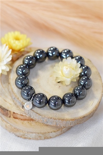[3660341698068] Bracelet Hématite Reconstituée Perles Rondes 14 mm