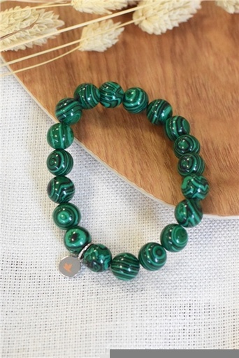 [3660341698105] Bracelet Malachite Reconstituée Perles Rondes 10 mm