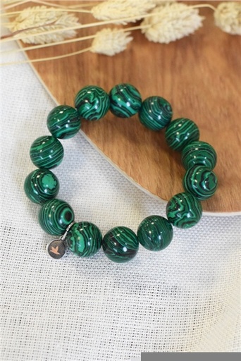 [3660341698129] Bracelet Malachite Reconstituée Perles Rondes 14 mm