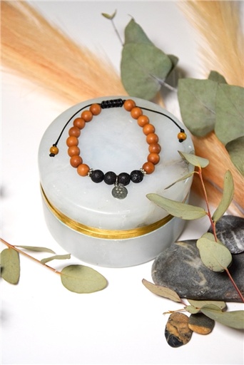 [3660341699072] Bracelet Pierre de Lave Bois de Santal Perles rondes 8 mm Fleur de vie