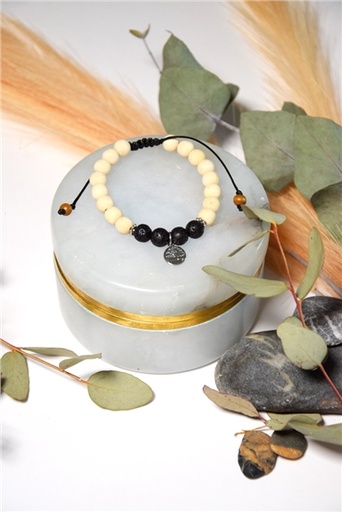 [3660341699089] Bracelet Pierre de Lave Bois de Tulsi Perles rondes 8 mm Arbre de vie