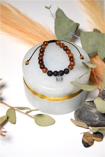 [3660341699096] Bracelet Pierre de Lave Bois de Rose Perles rondes 8 mm Mandala