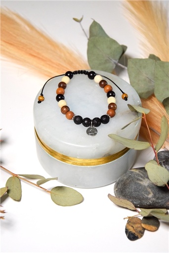 [3660341699119] Bracelet Pierre de Lave Mix Bois Perles rondes 8 mm Lotus
