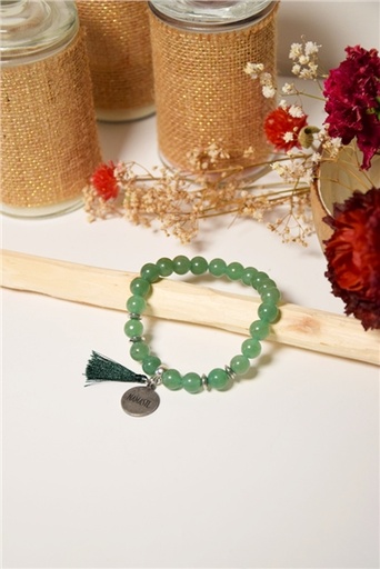 [3660341699164] Bracelet Aventurine Verte Perles rondes 8 mm Pompon Breloque Namaste