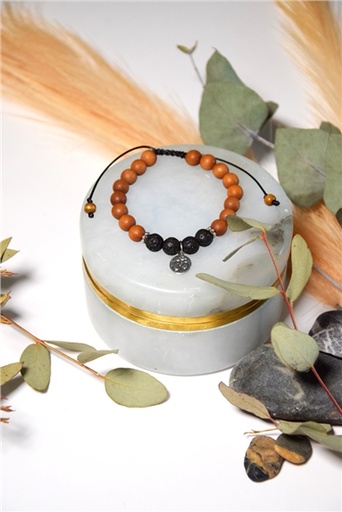[3660341699218] Bracelet Pierre de Lave Bois de Santal Perles rondes 8 mm Om