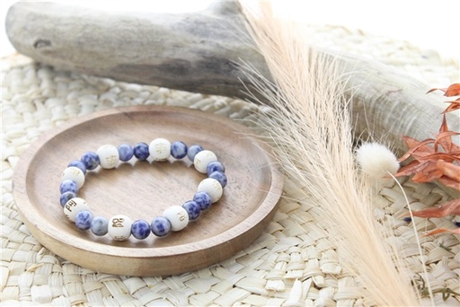 [3660341699959] Bracelet Sodalite Perles rondes 8 mm et Perles bois 1 cm