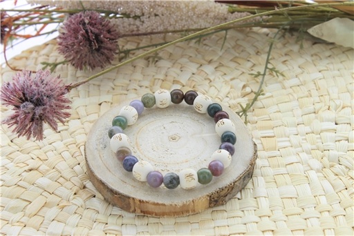 [3660341699980] Bracelet Agate Multicolore Perles rondes 8 mm et Perles bois 1 cm