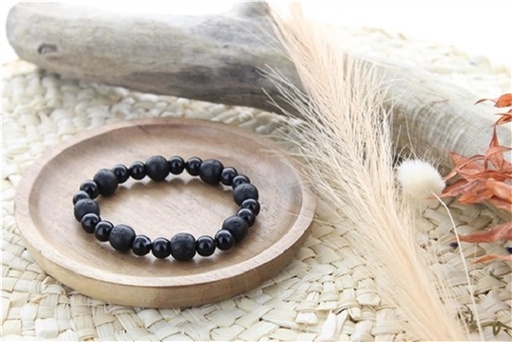 [3660341700143] Bracelet Onyx Perles rondes 8 mm et Perles bois teinté noir 1 cm