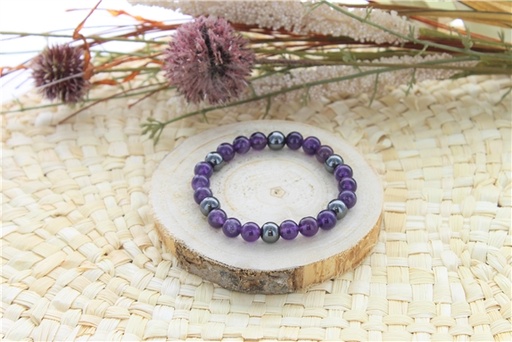 [3660341700198] Bracelet Améthyste et Hématite Perles rondes 8 mm
