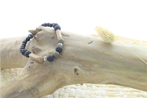 [3660341700242] Bracelet Pierre de lave, Jaspe, Bois, Hématite Perles rondes