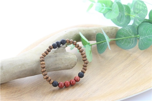 [3660341700259] Bracelet Bois, Jaspe Rouge et Pierre de lave Perles rondes 8 mm