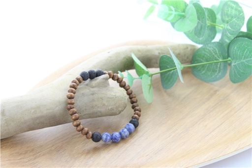 [3660341700280] Bracelet Bois, Sodalite et Pierre de lave Perles rondes 8 mm