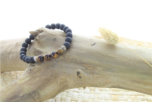 [3660341700310] Bracelet Pierre de lave et Oeil de Tigre Perles rondes 8 mm