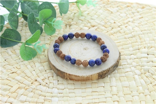 [3660341700334] Bracelet Lapis Lazuli et Rudraksha Perles rondes 8 mm